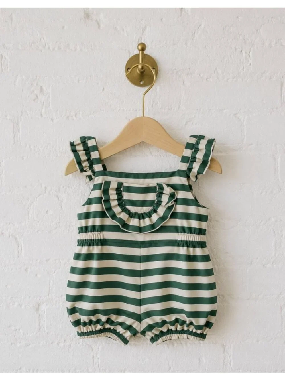Tia Cibani Green Stripe Ruffle 1 Piece Romper Size 12M Mediterranean Summer Chic